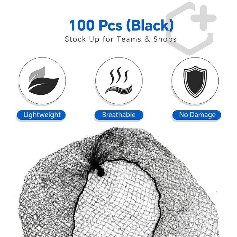 Smilco Hair Net 100 Pcs, Smilco 26 Inches Elasticity Invisible Elastic Mesh Wig Nets for Hair Bun Making Ballet Dancer Kitchen Food Serive (Black) - Image 2